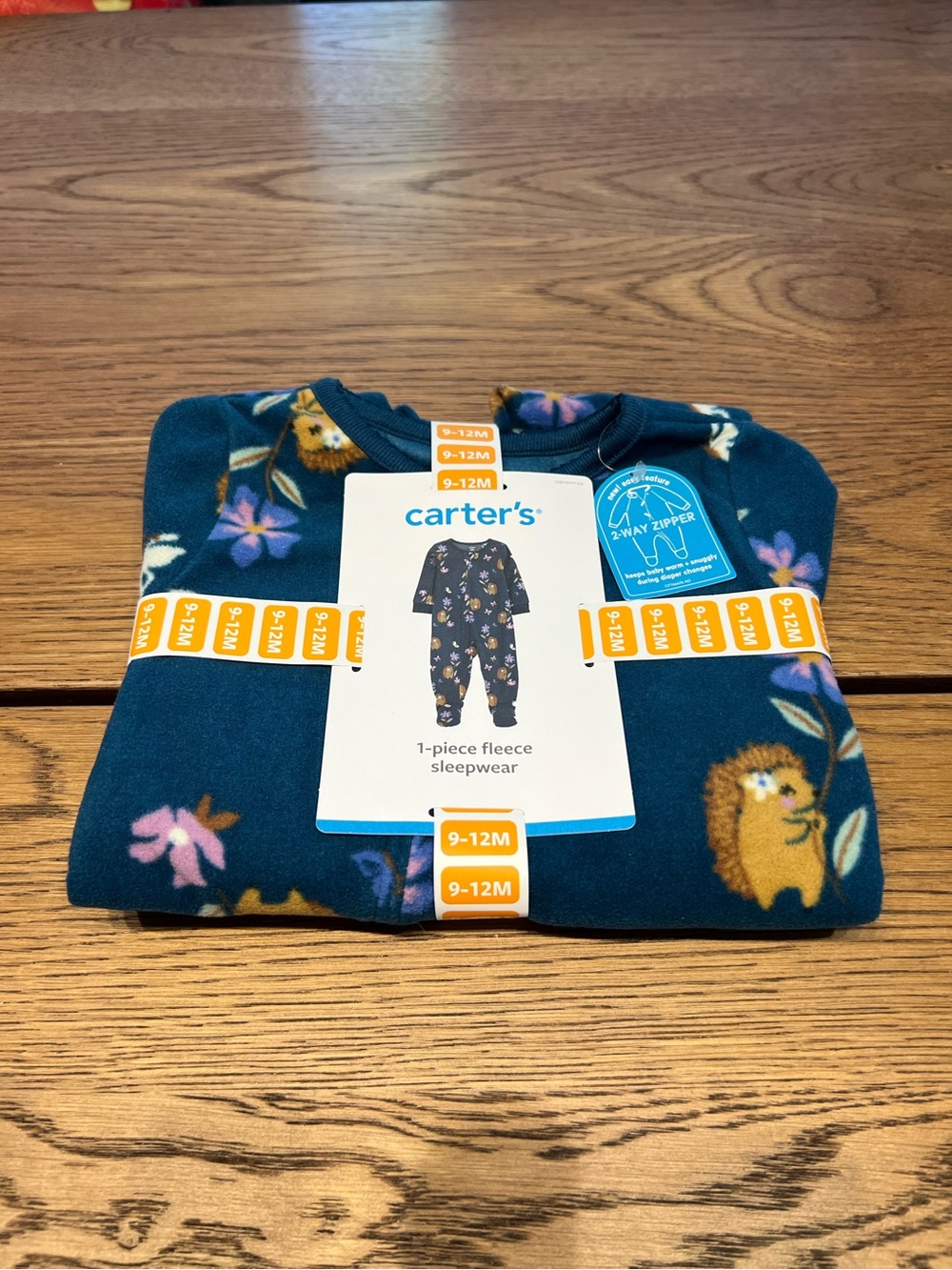 Carter's | 1-Piece Fleece Sleepwear | Hedgehog Footie Pajamas | 9-12 Months